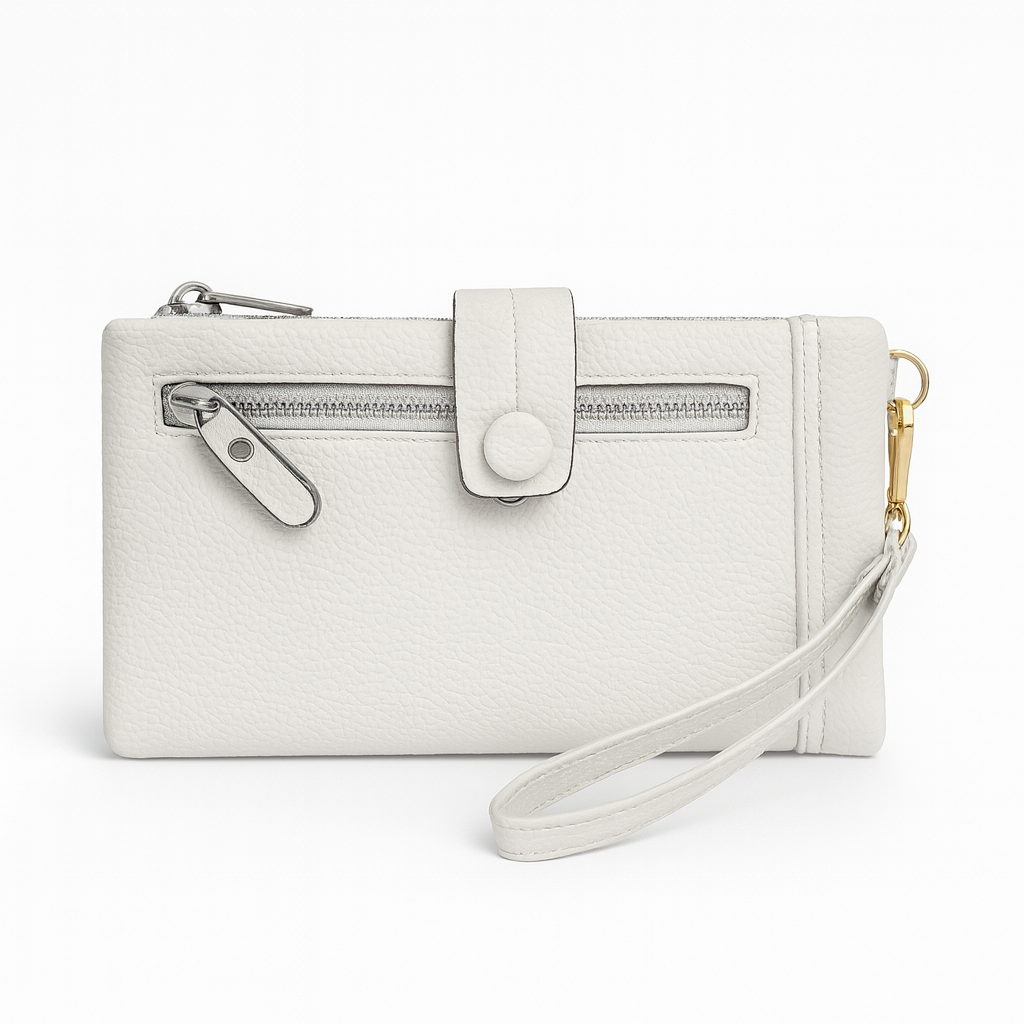 ארנק/קלאץ' לנשים בצבע לבן עם רוכסן קדמי וידית אחיזה